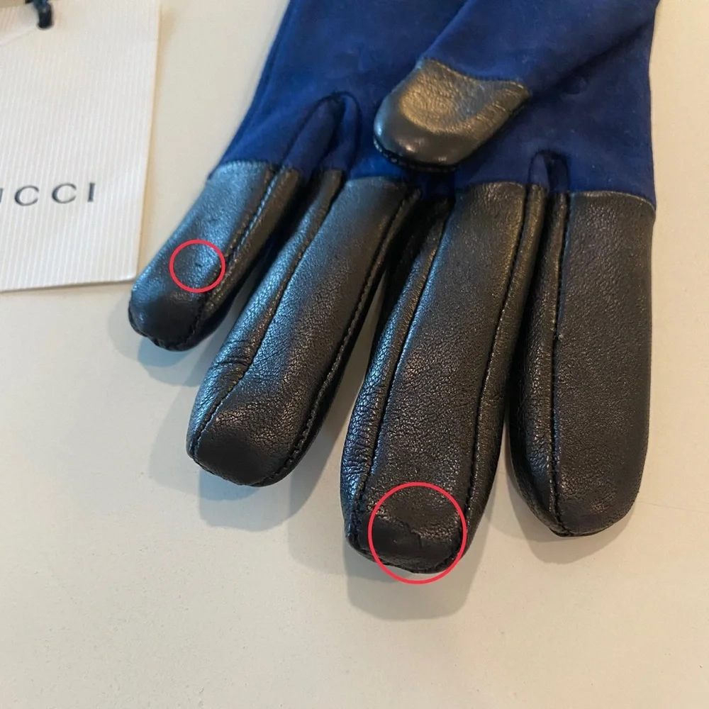 Gucci Marmont Logo Suede & Leather Gloves